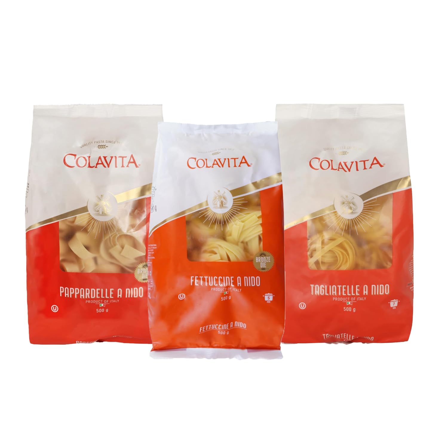 Colavita Fettuccine 500g, Pappardelle 500g and Tagliatelle 500g (Durum Wheat Pasta)-Special Shape (Pack of 3)