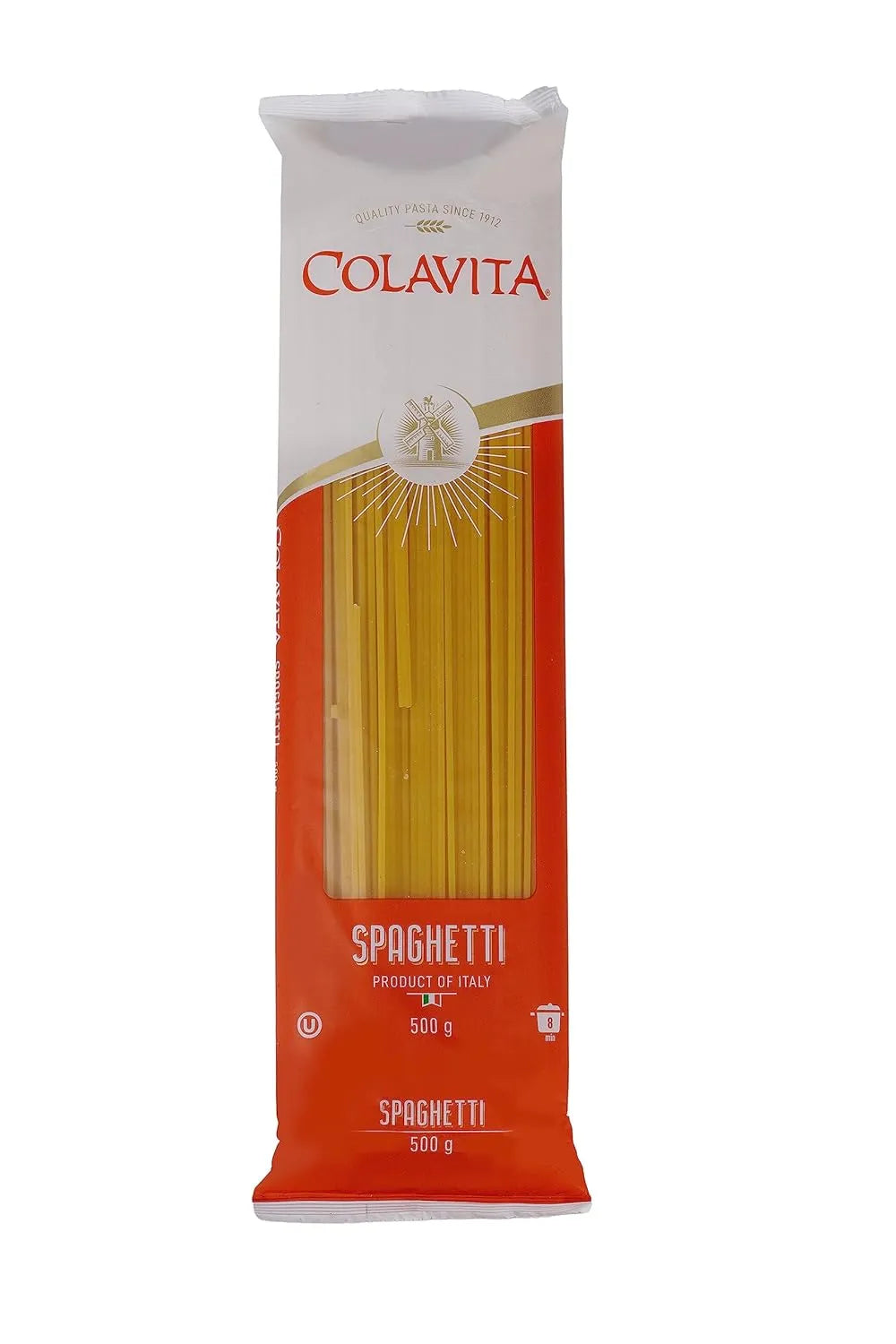 Colavita spaghetti pasta package on a white background
