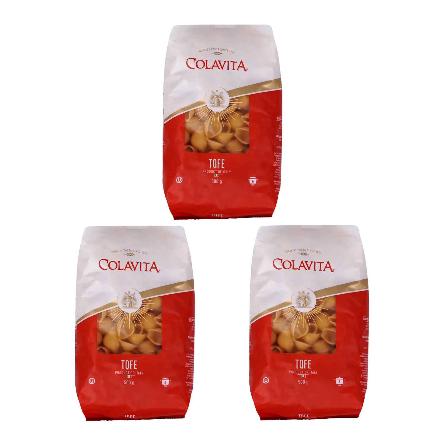 Colavita Combo Deal | Tofe Durum Wheat Pasta High-Protein | Unique Italian Shape (500g x 3)