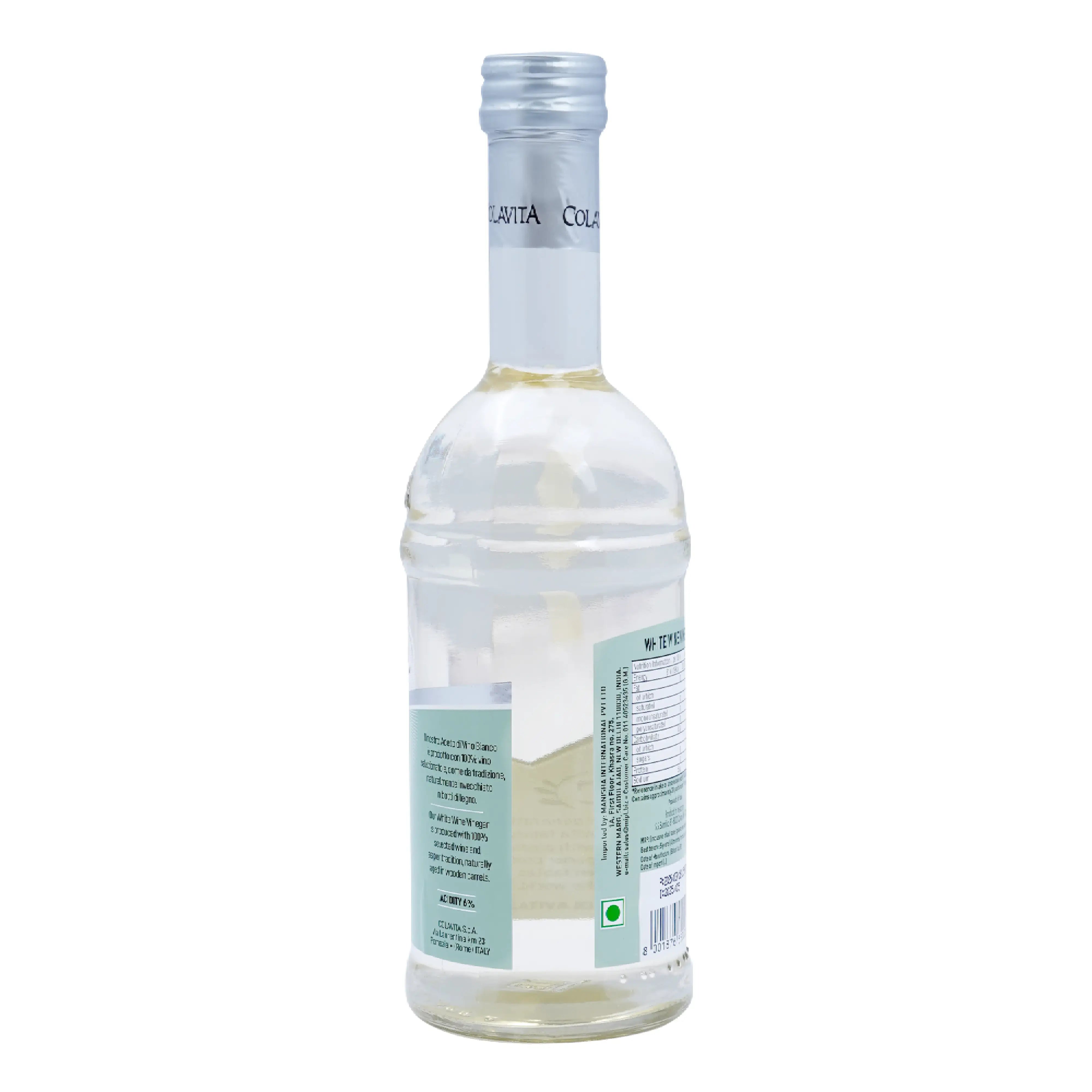 Clear bottle with a label on a white background