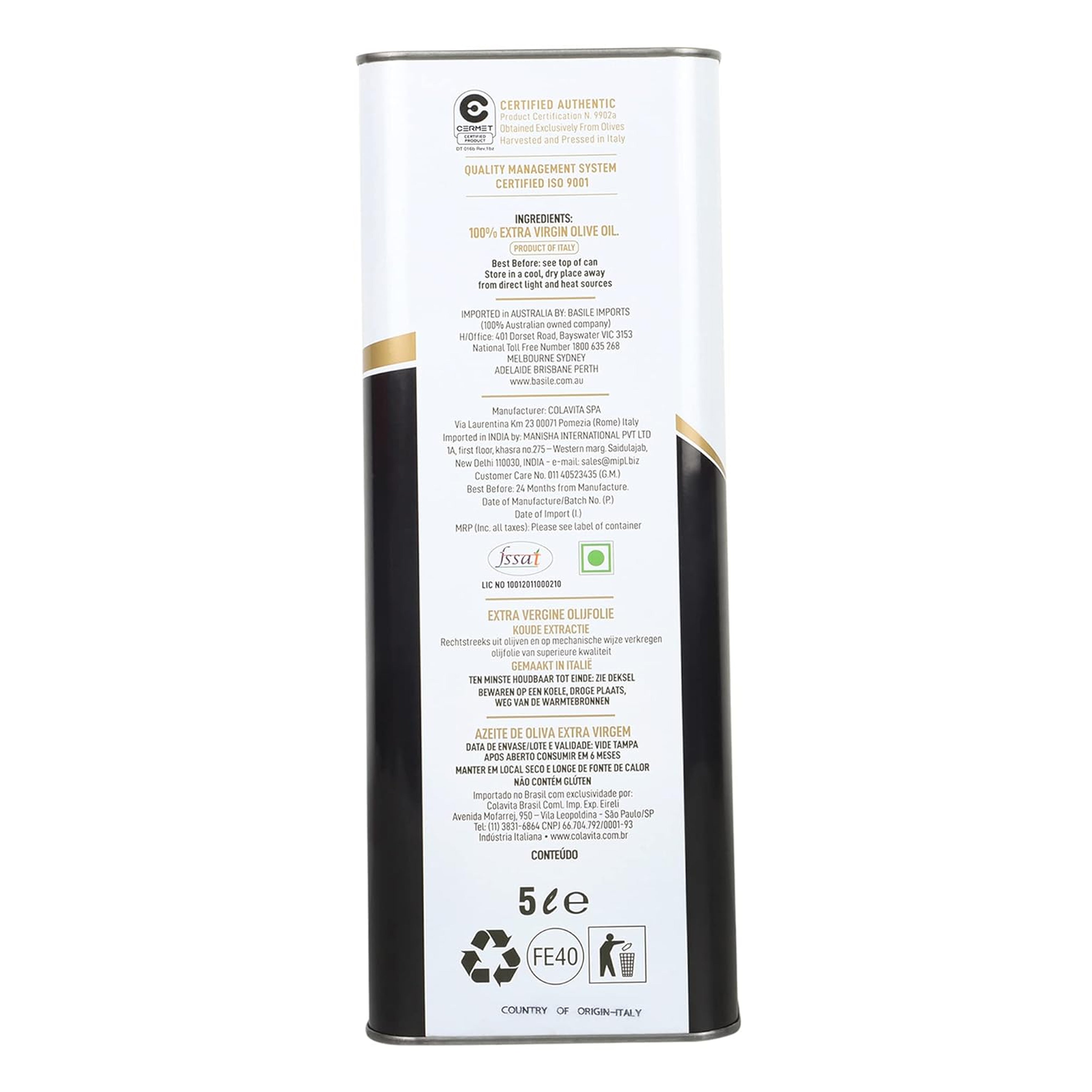 Colavita Extra Virgin Olive Oil – Cold-Pressed to Perfection (5L) | Premium Italian