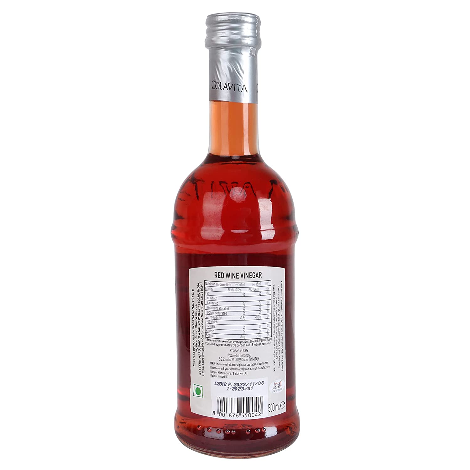 Colavita Red Wine Vinegar 500 ml – 100% Italian and No Artificial Colors (500 ml)