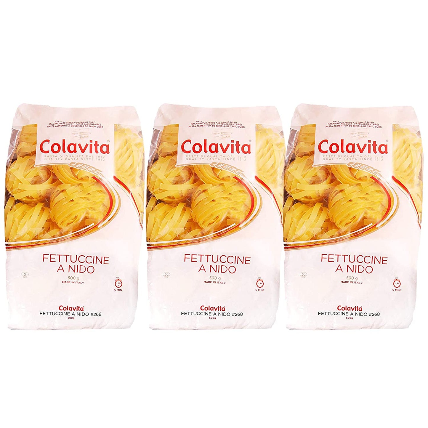Colavita Fettuccine Pasta 500g (Durum Wheat)-Special Shape (Pack of 3)