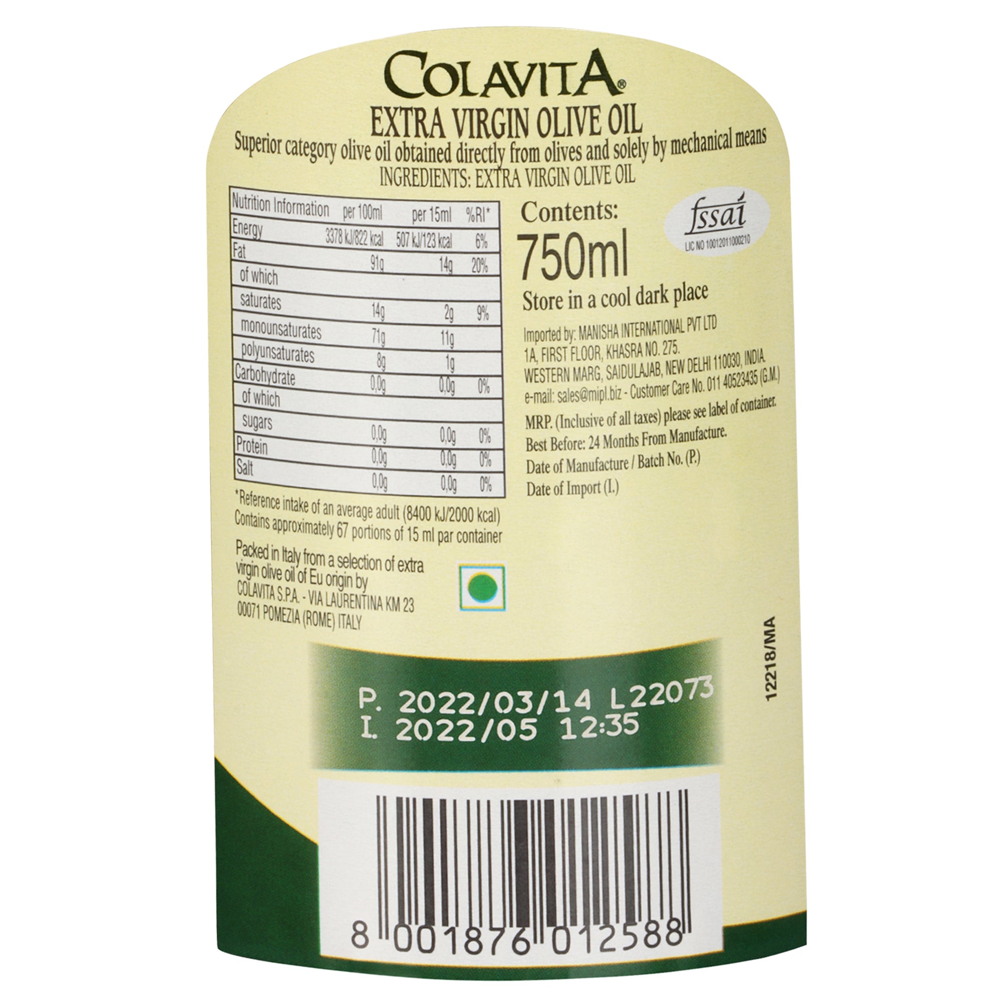 Colavita Mediterranean Extra Virgin Olive Oil – Italian Craftsmanship in Every Drop (750 ml)