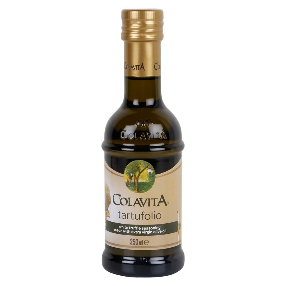 Colavita Italian Tartufolio/Truffle Flavoured Oil, Pepperolio & Garlicolio Olive Oil | Imported from Italy | Premium for Cooking, Salad Dressings and Marinades | Wooden Box Gift Set | 250 ml X 3