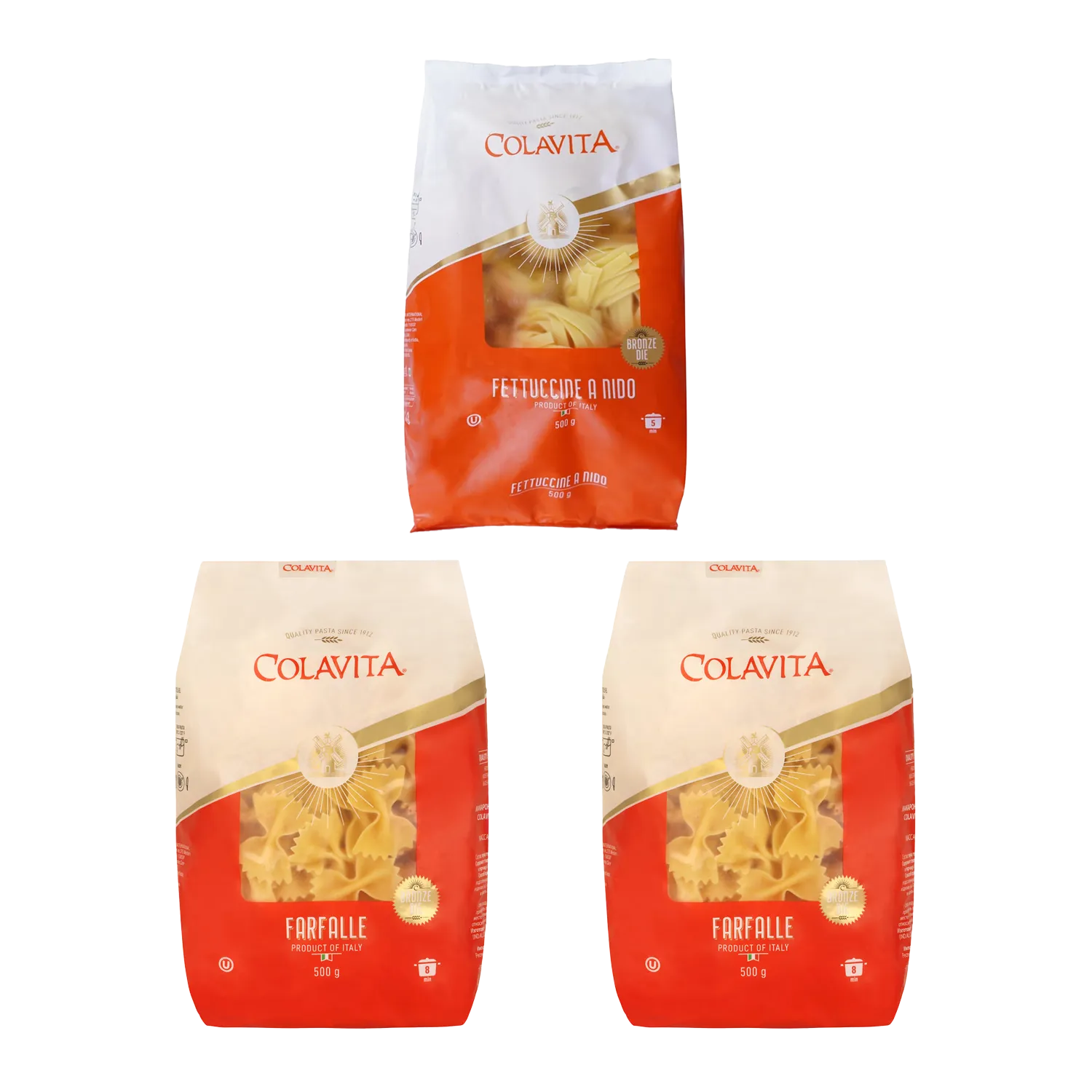 Colavita Combo Deal | Farfalle Durum Wheat Pasta (500g x 2) & Fettuccine Pasta (500g) | Authentic Durum Wheat Pasta