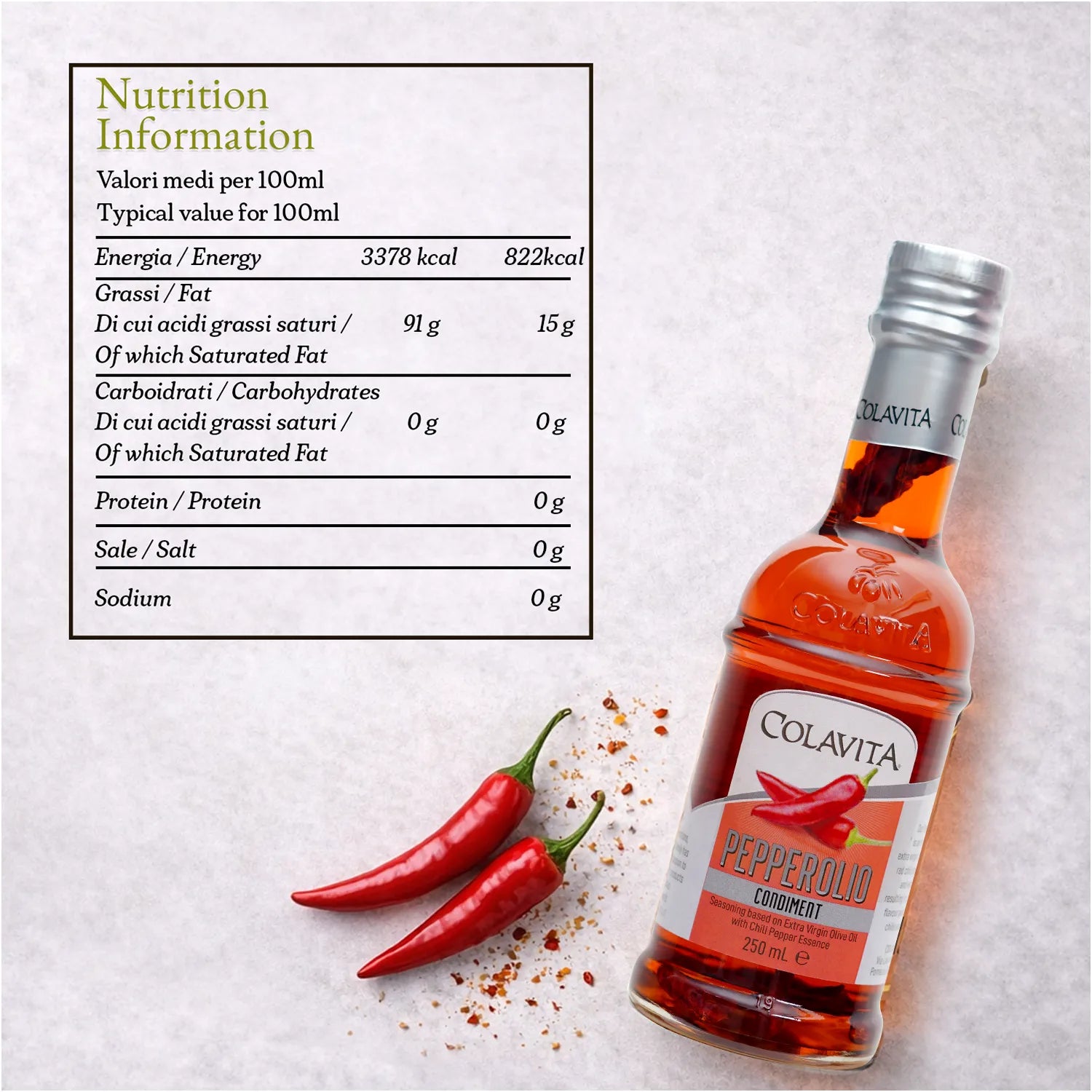 Colavita Pepperolio – Bold and Flavorful Chili-Infused Extra Virgin Olive Oil (250 ml)