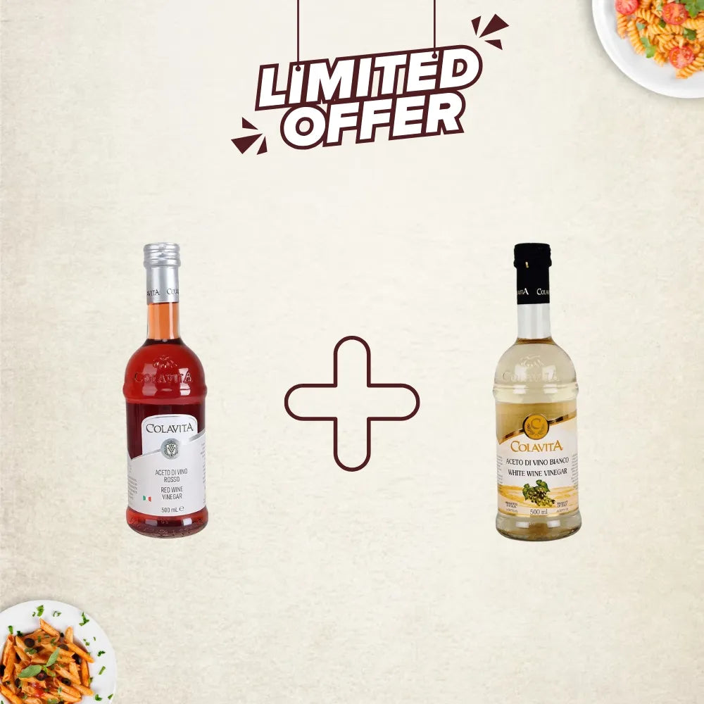 Colavita Combo Deal | Red Wine Vinegar (500 ml), and White Wine Vinegar (500 ml) – 100% Italian & Naturally Crafted