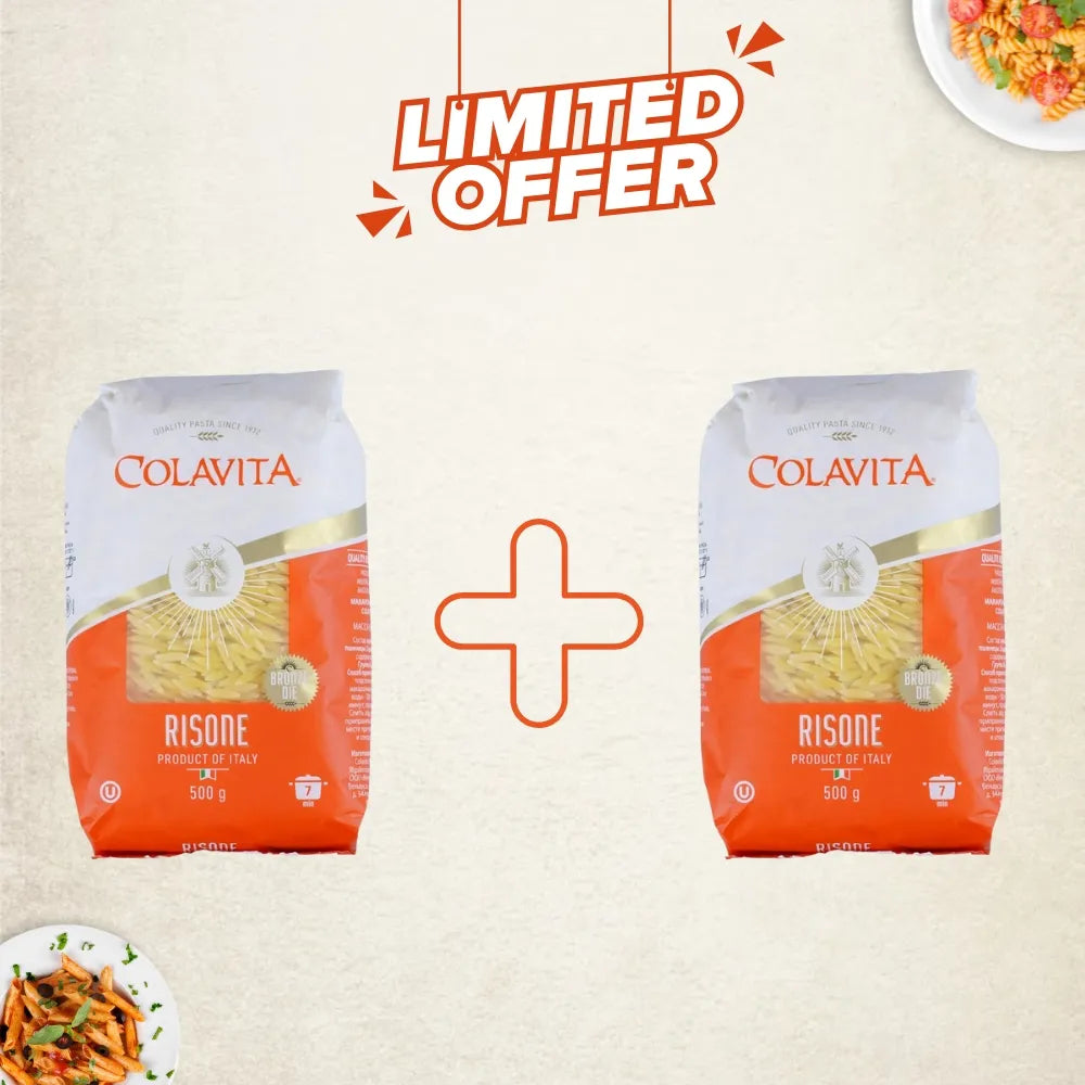 Colavita Combo Deal | Risone Hard Durum Wheat Pasta – Versatile Rice-Shaped Italian Pasta (500 g x 2)