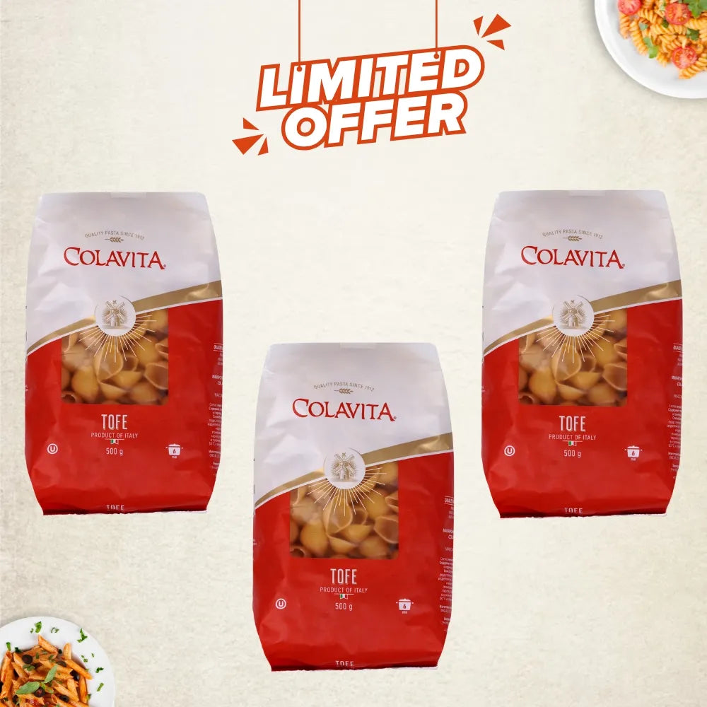 Colavita Combo Deal | Tofe Durum Wheat Pasta High-Protein | Unique Italian Shape (500g x 3)