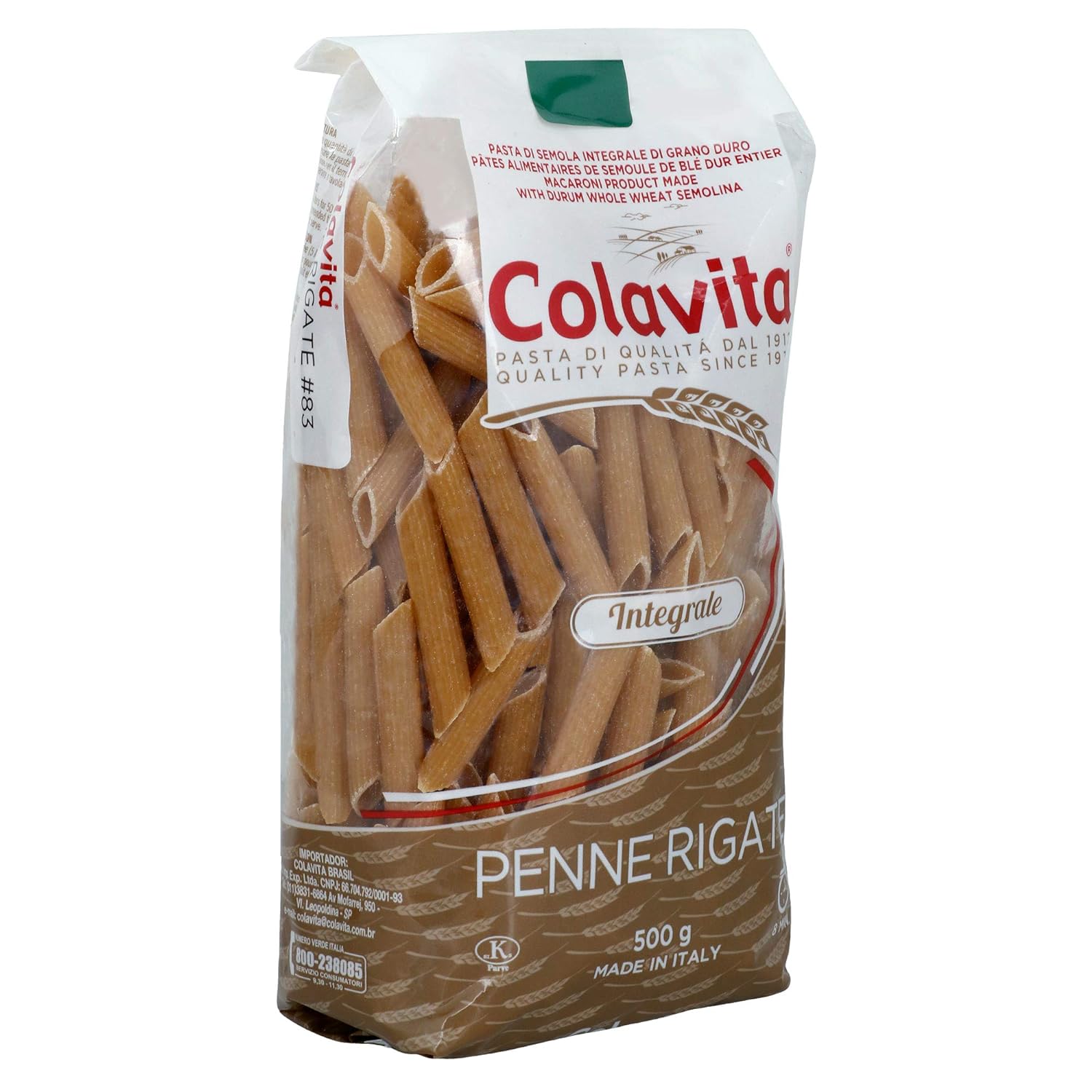 Colavita Penne Durum Whole Wheat Pasta 500g, Pack of 2