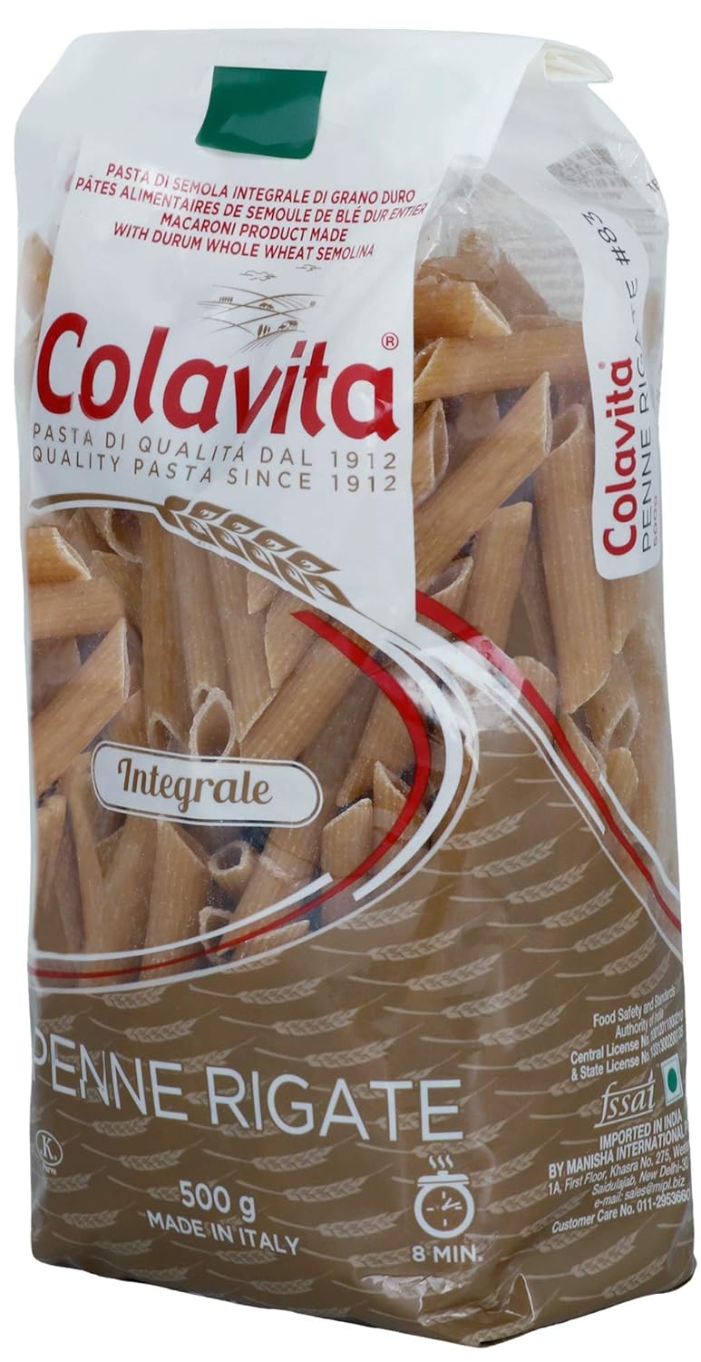 Colavita Penne Rigate Whole Wheat Pasta - Packed with Fiber for a Healthy Lifestyle (500 g)