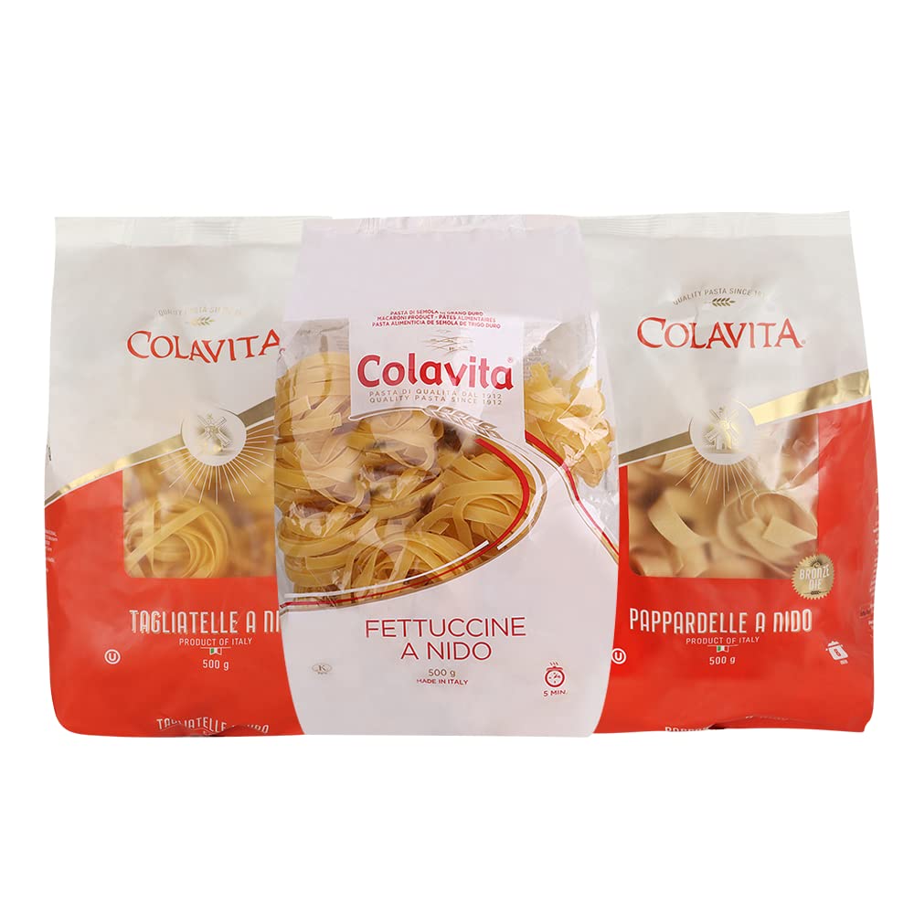 Colavita Fettuccine, Pappardelle and Tagliatelle Pasta 500g (Durum Wheat)-Special Shape(Pack of 3)