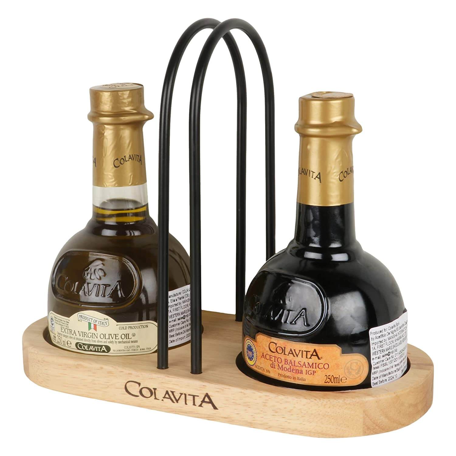 Colavita Extra Virgin Olive Oil & Balsamic Vinegar Premium Wooden Cruet Set