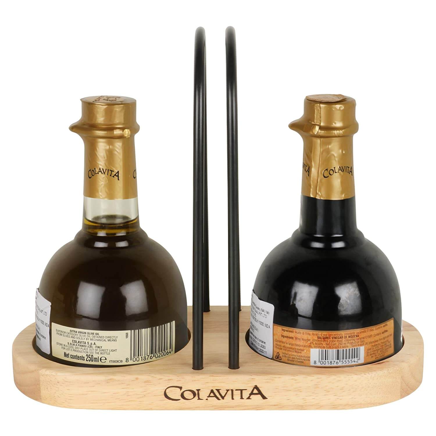 Colavita Extra Virgin Olive Oil & Balsamic Vinegar Premium Wooden Cruet Set