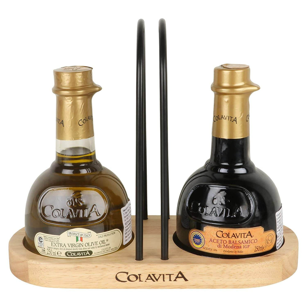 Colavita 250 ML Extra Virgin Olive Oil & Balsamic Vinegar Modena 250 ML with Table Wooden Cruet Set