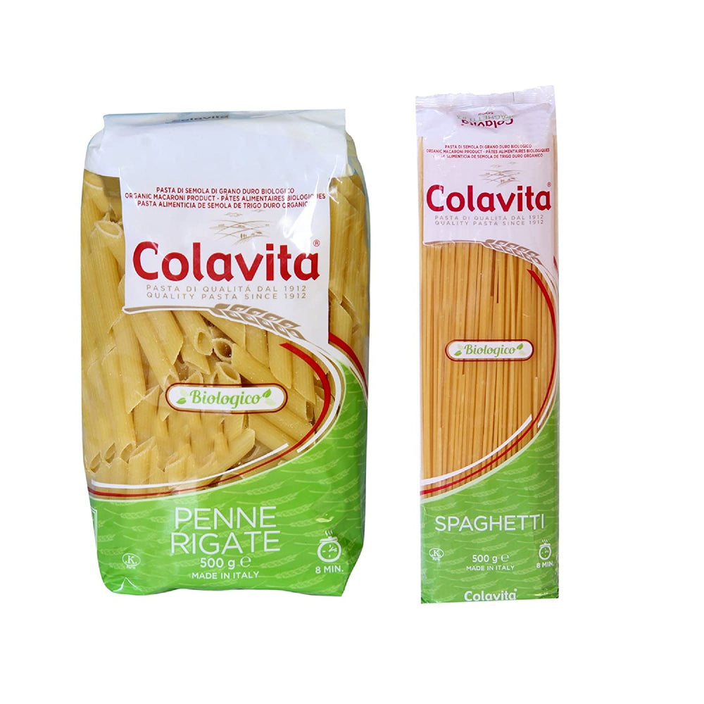 Colavita Pasta Penne 500g and Spaghetti 500g -Organic Durum Wheat (Combo Pack of 2)